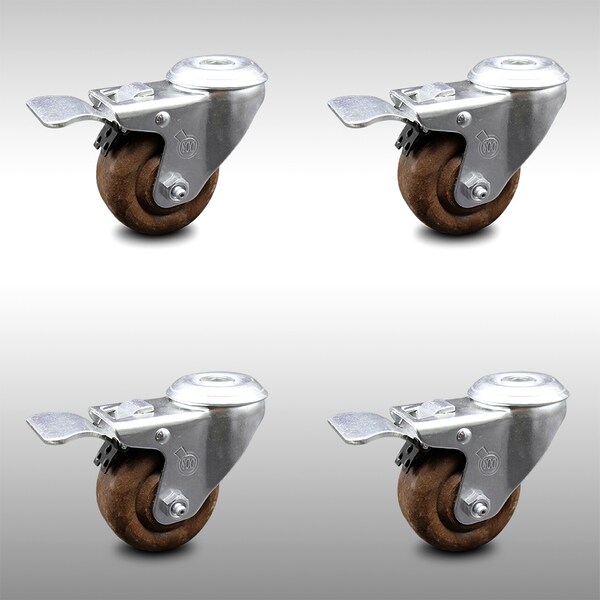 3.5 Inch SS High Temp Glass Filled Nylon Bolt Hole Caster Set with Lock Brake